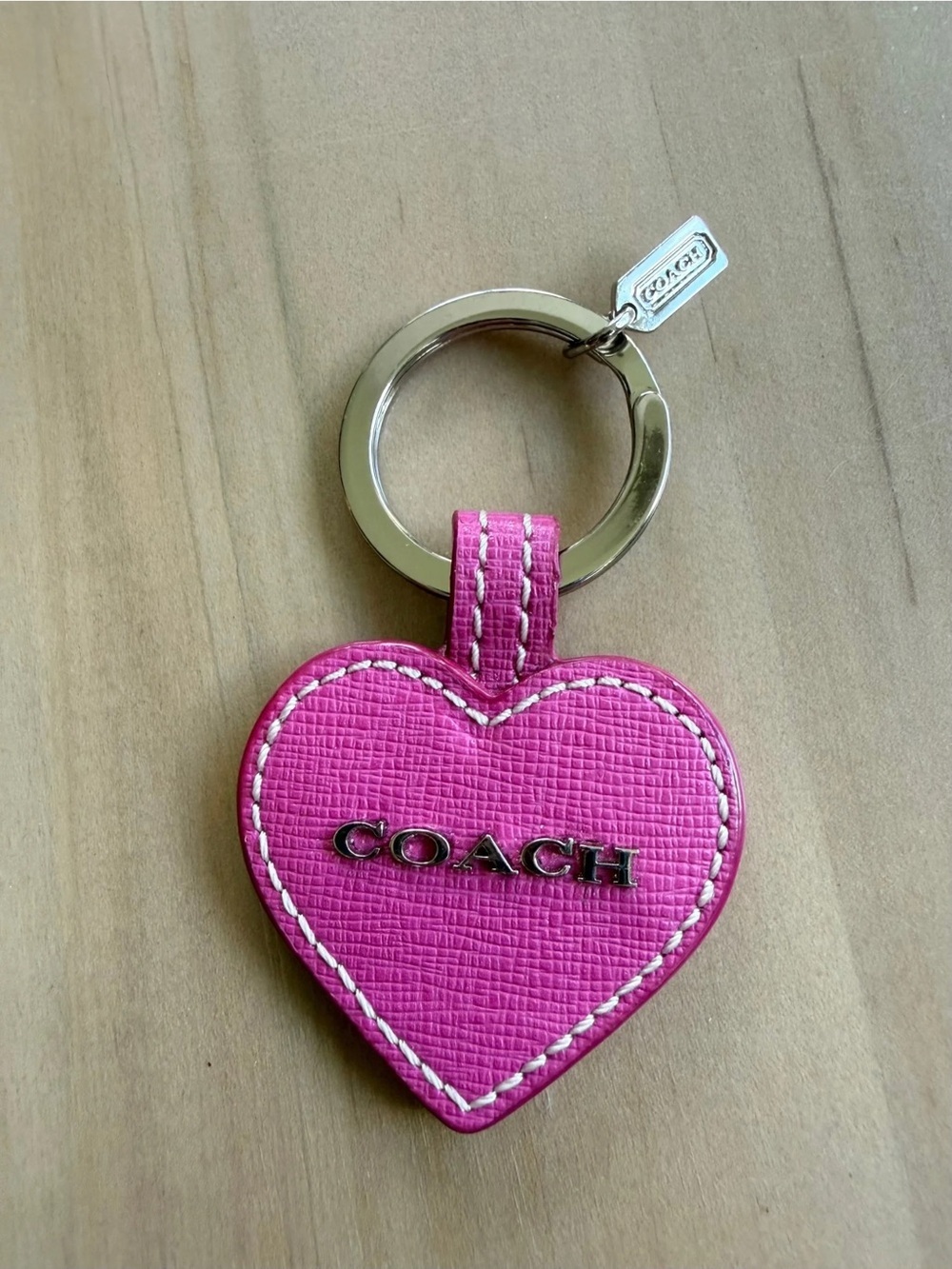 Coach Pink Crossgrain Leather Heart Bag Charm Keychai… - Gem